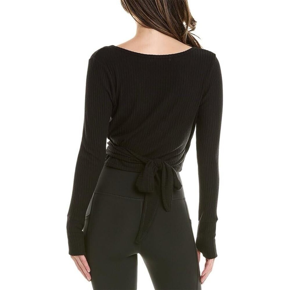 Spiritual Gangster Harmony Rib Wrap Sweater Size Xs Black Long Sleeve - Picture 2 of 10